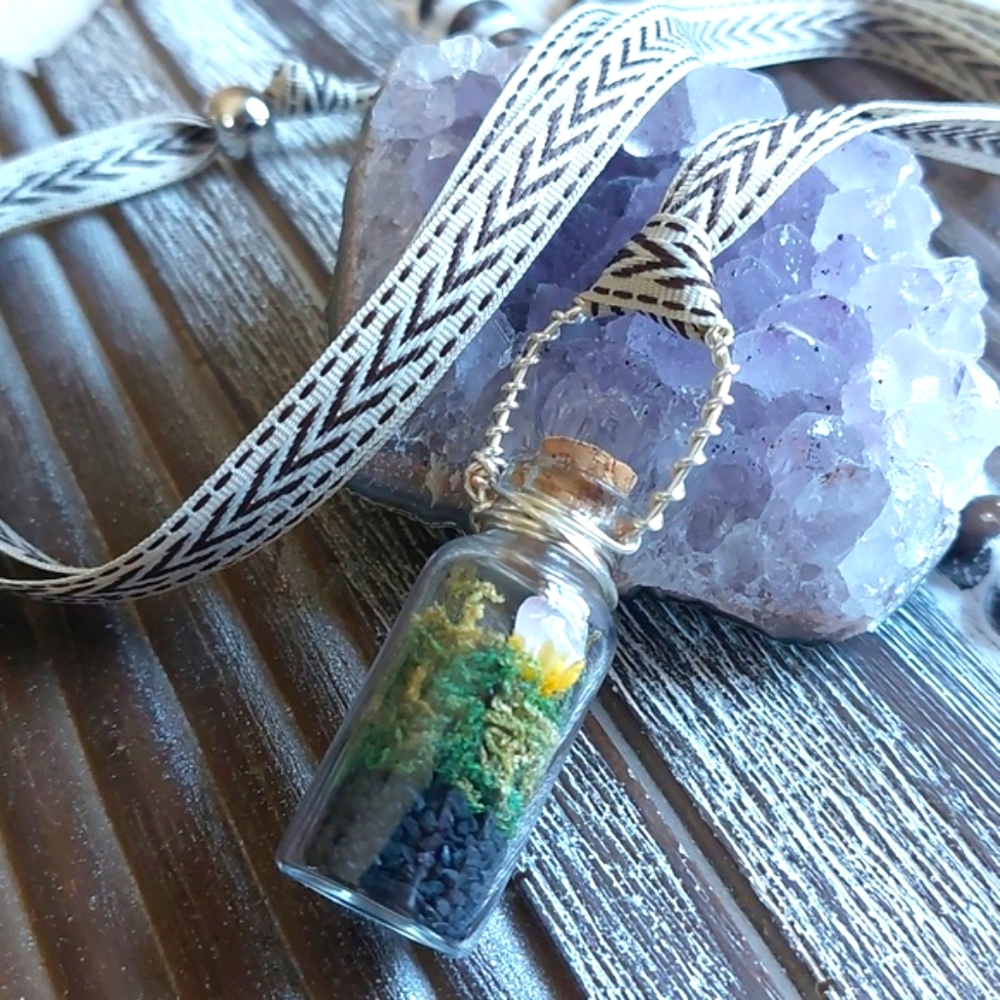 Rose Quartz Spring Terrarium Amulet  Handcrafted by Rust Belt Raised